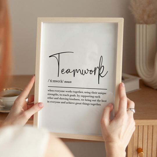 Discover Teamwork definition, printable wall art, digital download, work bestie, office decor, team gifts, coworker gift, workplace gift