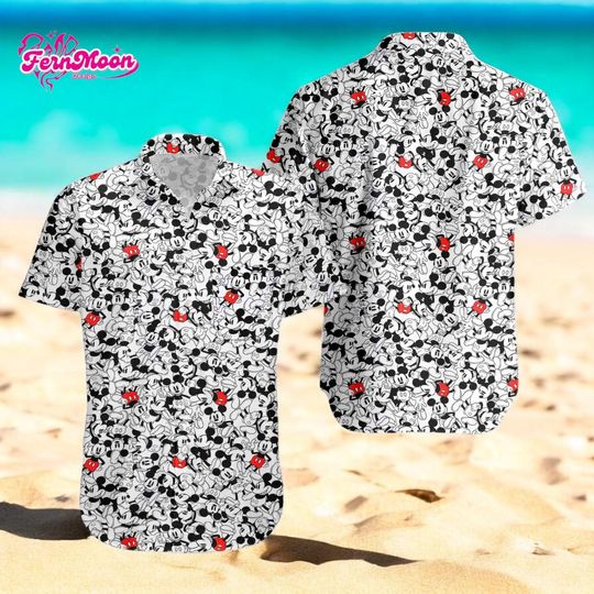Discover Disney Mickey Mouse All Over Print Hawaiian Shirt Matching Disney Family Vacation Button Up