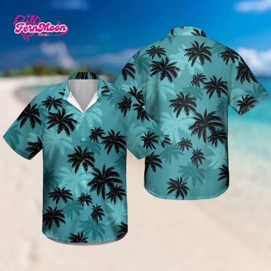 Discover Tropical Palm Tree Hawaiian Shirt, Vintage Beach Button Up Shirt, Summer Vacation Aloha Shirt, Unisex Short Sleeve Tropical Shirt