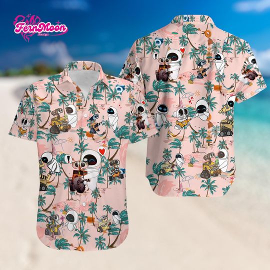 Discover Disney Wall E Eve Hawaiian Shirt, Wall-E Couple Aloha Shirt, Pixar Robot Vacation Shirt, Summer Button Up