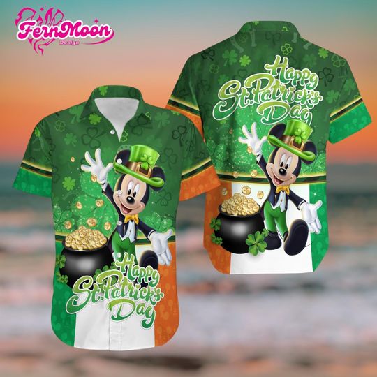 Discover Disney Mickey St Patricks Day Hawaiian Shirt, Mickey Mouse Aloha Shirt, Disney Irish Green Hawaiian Shirt, St Patrick Disney Shirt