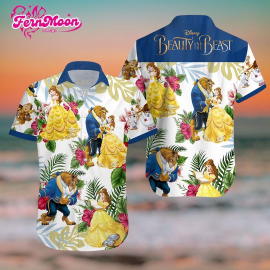 Discover Beauty and the Beast Hawaiian Shirt, Disney Belle Beast Aloha Shirt, Disney Hawaiian Shirt for Adults, Tropical Disney Vacation Shirt