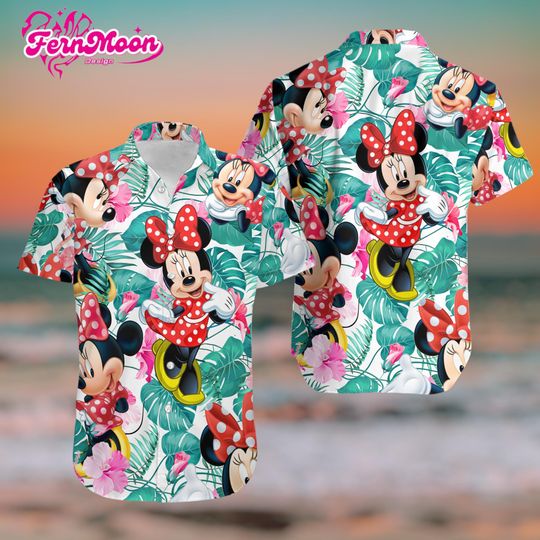Discover Disney Minnie Mouse Hawaiian Shirt, Minnie Tropical Aloha Shirt, Disney Floral Hawaiian Shirt, Cute Disney Summer Beach Shirt