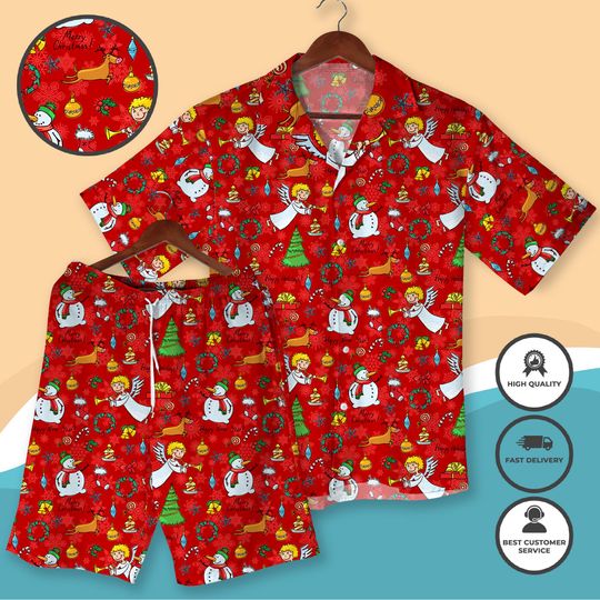 Discover Christmas Hawaiian Shirt and Shorts, Funny Holiday Outfit for Men Women, Festive Beach Shirt, Xmas Party Matching Clothes Gift for Her Him