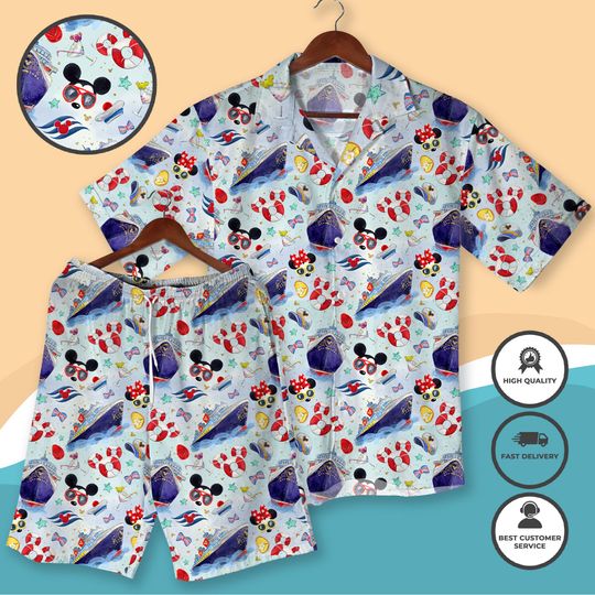 Discover Mickey Cruise Hawaiian Shirt and Shorts, Castaway Cay Mickey Minnie Outfit, Summer Beach Vacation Shirt, Cruise Wear Set, Beach Shirt