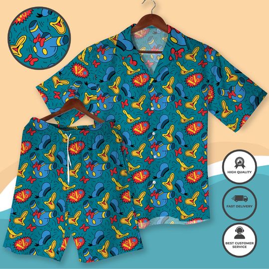 Discover Donald Hawaiian Shirt and Shorts, Funny Cartoon Summer Outfit, Donald Vacation Matching Shirt, Tropical Clothes Gift for Xmas