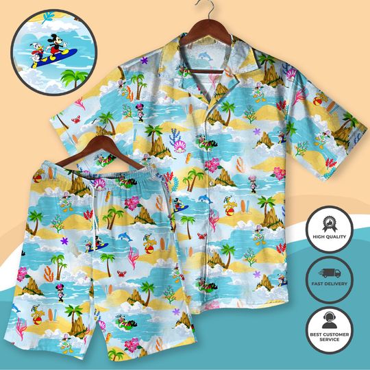 Discover Mickey Friends Hawaiian Shirt and Shorts, Cute Cartoon Beach Outfit, Summer Aloha Matching Shirt for Men & Women, Christmas Shirt