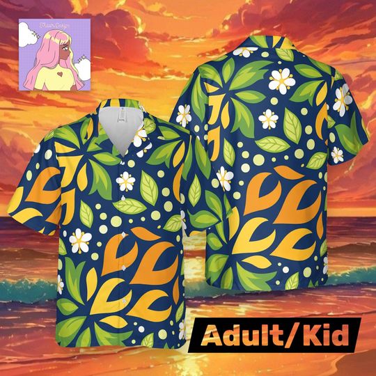Discover Disney Lookout Cay at Lighthouse Point Leaves Pattern Hawaiian, Tropical Disney Vacation Aloha Tee