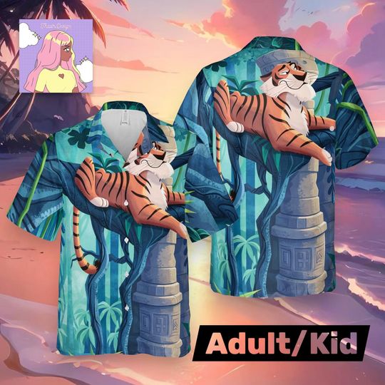 Discover Disney Treasure Artwork Shere Khan Hawaiian, Junglle Book Inspired Aloha Shirt, Tropical Disney Vacation Tee