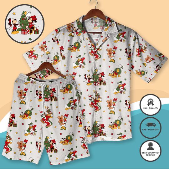Discover Christmas Mickey Hawaiian Shirt and Shorts, Donald Shirt, Pluto Shirt Santa Shirt Holiday Vacation Outfit for Men Women Christmas Shirt gifts