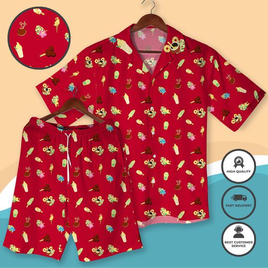 Discover Mickey Mouse Ear Treats Hawaiian Shirt and Shorts, Cute Christmas Snack Mickey Minnie Print Vacation Outfit, Theme Park Food Aloha Xmas Shirt