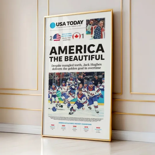 Team USA Hockey Olympics 2026 Gold Front Page Wall Art Poster