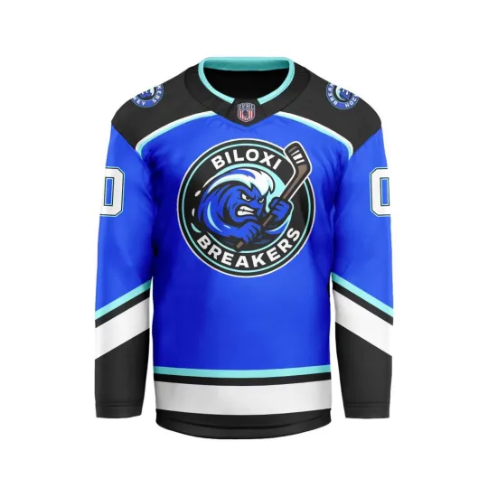 Discover Personalized Biloxi Breakers Blue Hockey Shirt Men's Fan Gear Christmas Gift