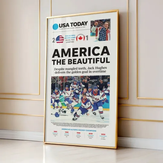 SALE! Team USA Hockey Olympics 2026 Gold Front Page Wall Art Poster