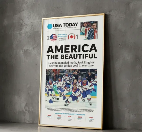 Discover Team USA Hockey 2026 Olympic Gold Newspaper Poster No Frame Wall Art.