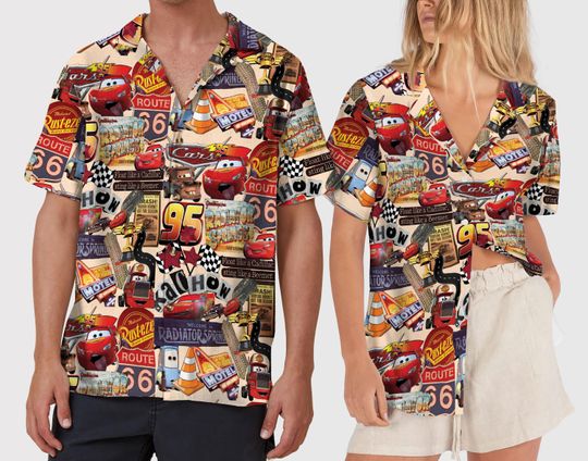Discover Disney Car Hawaiian Shirt, McQueen Rust-eze Button Up Shirt, Disney Hawaiian Shirt, Summer Vacation Shirt