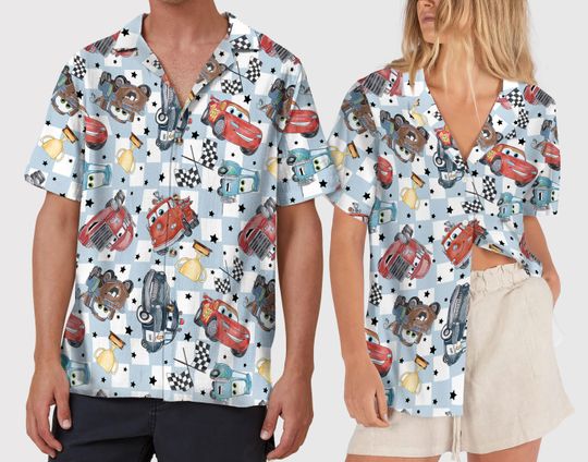 Discover Disney Car Hawaiian Shirt, McQueen Button Up Shirt, Radiator Springs Shirt, Land Shirt, Disney Birthday Gift