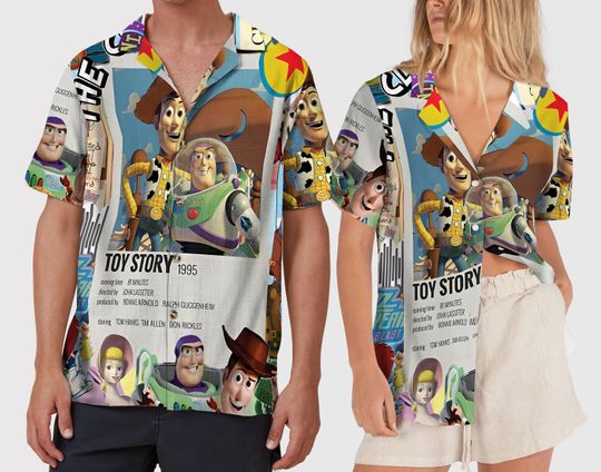 Toy Story Hawaiian Shirt, Cartoon Characters Button Up Shirt, Tropical Summer Vacation Outfit, Beach Party Look, Fun Fan Gift