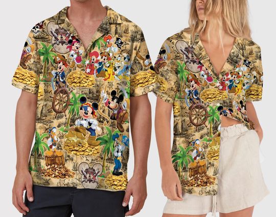 Discover Mickey Pirate Hawaiian Shirt Pirates of Caribbean Tropical Shirt, Mickey and Friends Summer Hawaiian, Disneyland Family Vacation Shirt