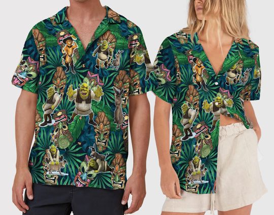 Funny Shrek Aloha Hawaiian Shirt Disney Enchanted Tiki Room Inspired Theme, Trendy Shrek and Fiona Tropical Hawaii Shirt for Shrek Lover