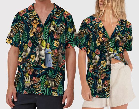 Discover Disney Shrek Hawaiian Shirt, Vintage Shrek and Fiona Aloha Vacation Shirt, Funny Trending Beware Ogre Short Sleeve Shirt