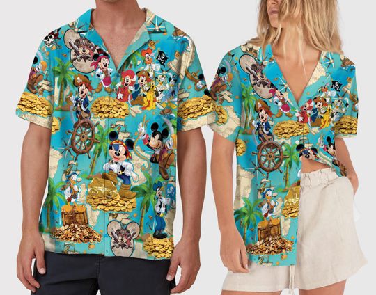 Discover Tropical Mickey Pirate Hawaiian Shirt Mickey Mouse Beach Shirt, Pirate's Life Hawaii Vacation Shirt, Family Trip Shirt
