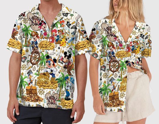 Discover Mickey Pirate Hawaiian Shirt Mickey and Friends Aloha Shirt, Disneyland Family Buttoned-Up Vacation Shirt, Mickey Summer Vibes