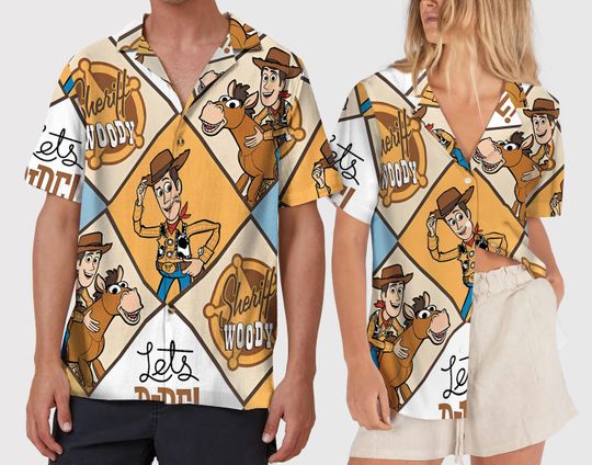 Discover Jessie & Woody Hawaiian Shirt, Toy Story Cartoon Button Up, Tropical Summer Vacation Outfit, Beach Party Shirt, Cute Fan Gift