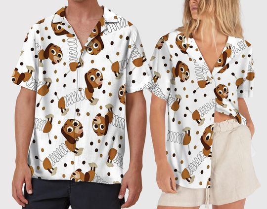 Toy Story Hawaiian Shirt, Slinky Dog Character Button Up, Summer Vacation Outfit, Tropical Beach Party Shirt, Cartoon Fan Gift