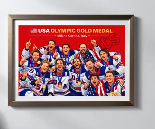 Discover USA Gold Medal 2026 Hockey Team Poster Print Framed 17x11