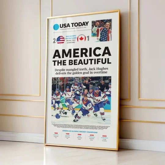 Discover HOT! Team USA Hockey Olympics 2026 Gold Front Page Wall Art , Hockey poster