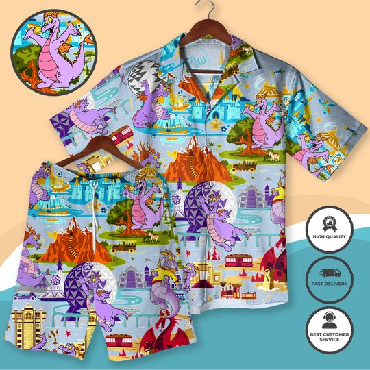 Discover Purple Dragon Hawaiian Shirt Set, Fantasy Cartoon Vacation Shirt  Shorts, Colorful All Over Print Summer Outfit, Unisex Resort Wear