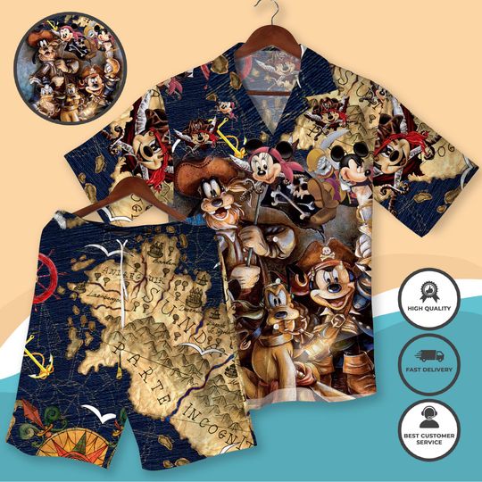 Discover Mickey and Friends Cruise Captain Hawaiian Shirt And Shorts Mickey Cruise Outfit Nautical Beach Apparel Sailor Mickey Vacation Wear Trip