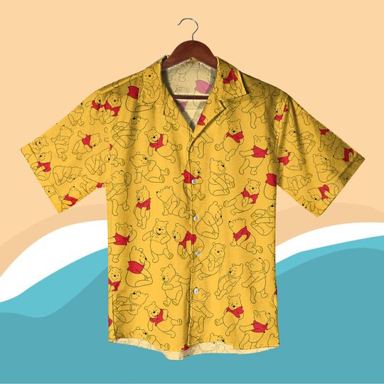 Discover Yellow Winnie the Pooh Hawaiian Shirt Pooh Button Up Shirt Shorts, Hawaiian Summer Outfit, Gift for Pooh Lovers, Yellow Hawaiian Shirt