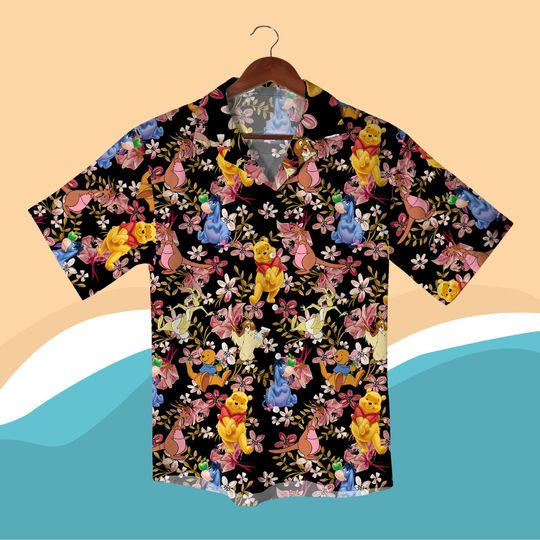 Discover Tropical Winnie the Pooh Hawaiian Shirt Pooh Button Up Shirt Shorts, Hawaiian Summer Outfit, Gift for Pooh Lovers, Floral Hawaiian Shirt