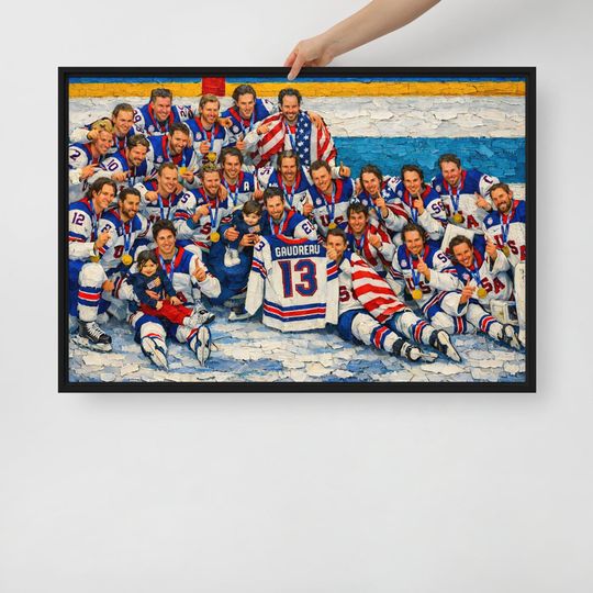 USA Hockey Unframed Gold Medal Team Celebration Print, Textured Style Painting Sports Decor