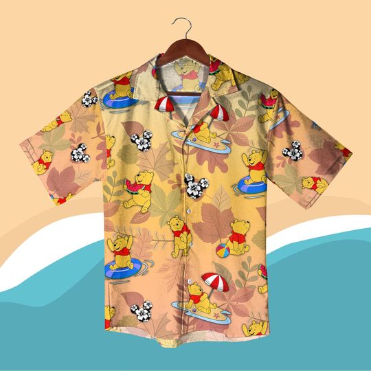 Discover Winnie the Pooh Hawaiian Shirt and Shorts Summer Vacation Outfit, Retro Pooh Bear Beach Wear, Tropical Button Down Gift for Him