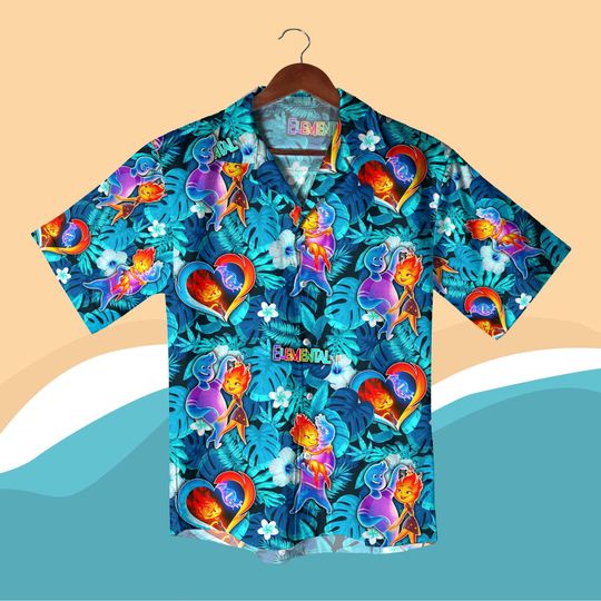Discover Movie Hawaiian Shirt and Shorts , Ember and Wade Outfit Inspired Summer Beach Wear, Tropical Fire and Water Matching Shirt