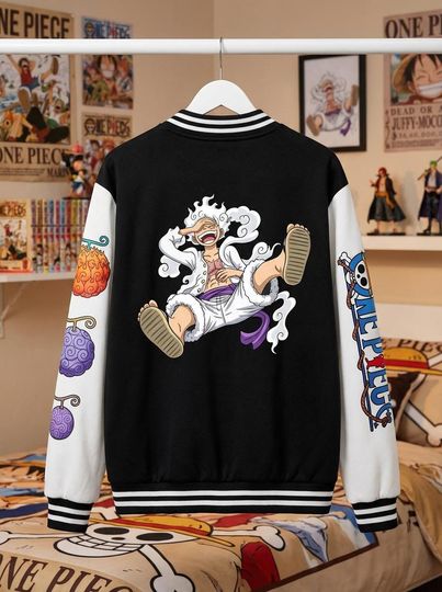 One Piece Gear 5 Varsity Jacket Anime Jacket with Devil Fruits | Luffy Back Print | Unisex Otaku Apparel