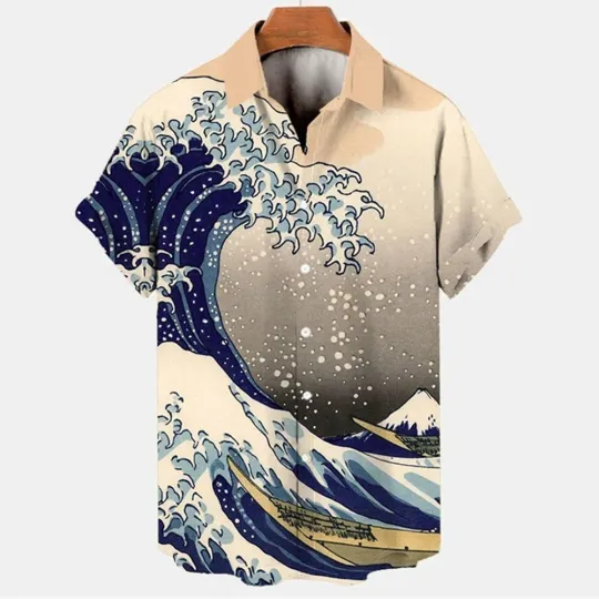 Discover Men's Hawaiian 3D Printed Short Sleeve Casual Shirt with Lapel for Beach Style