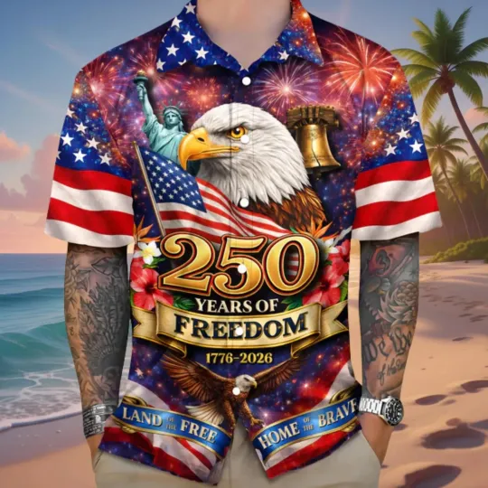 Discover America 250 Years of Freedom 3D Print Hawaiian Shirt for Adults and Youth