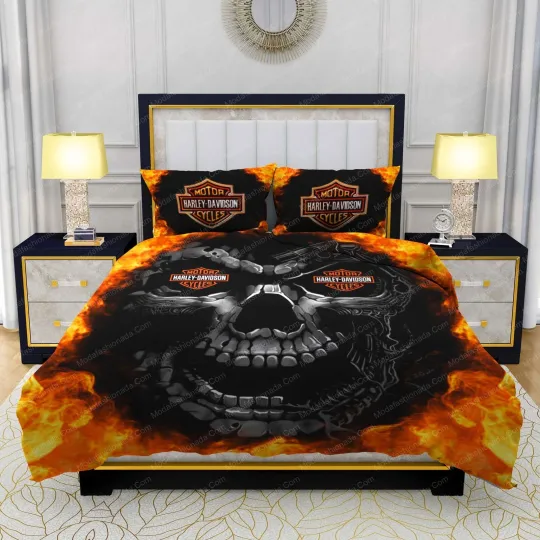 Discover Vintage H-H Davidson Metallic Skull Bedding Set