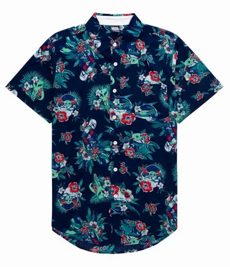 Discover Mens Baby Yoda Hawaiian Shirt Button Up Mandalorian Star Wars Pram XS Exclusive