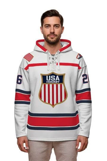 USA Hockey Vintage White Hockey Hoodie Jersey