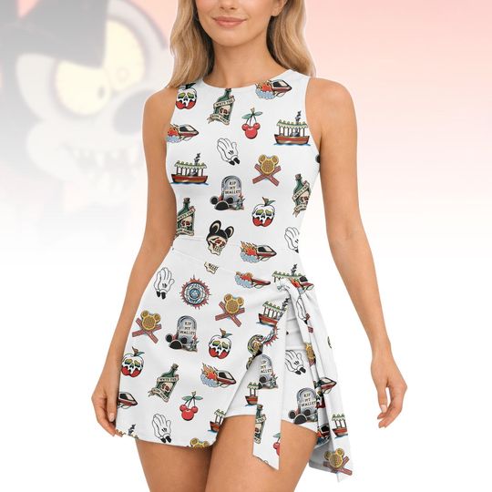 Discover Disney Halloween Tennis Skirt Dress, Mickey Mouse Outfit, Spooky Disney Vacation Dress, Mickey Pirate Rum Dress