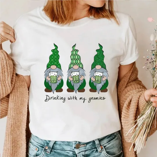 Discover Drinking with My Gnomies T-shirt, Funny Drinking Crew Tee for St. Patrick's Day