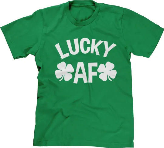 Discover Lucky AF St Patricks Day Funny Drinking Bar Pub Crawl Clover Irish Ale Mens Tee
