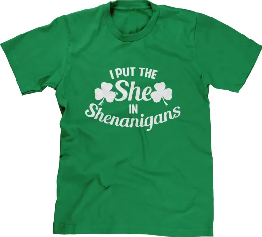 Discover She Shenanigans St Patricks Day Funny Drinking Crawl 4 Clover Irish Mens Tee