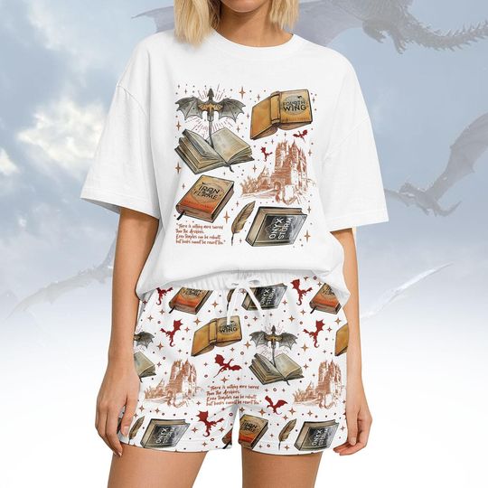 Discover Fantasy Book Tee & Shorts PJs, Dragon Short Pajamas Set, Novel T-Shirt Pyjama, Short Pants Homewear, Sleepwear Gift For Her