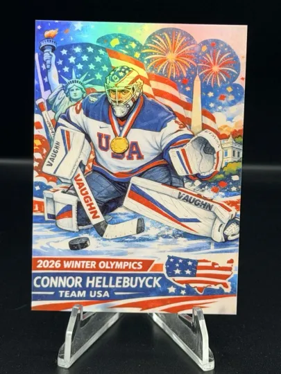 Discover Connor Hellebuyck Fan Art Card USA Ice Hockey Goalie Gold Medal